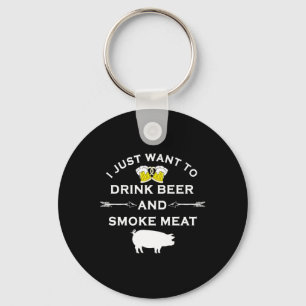 Grappig Bbq Shirt Drink Bier Rook Vlees Grill Shir Sleutelhanger