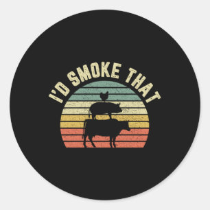 Grappig BBQ Shirt ID rook die retro barbecue grill Ronde Sticker