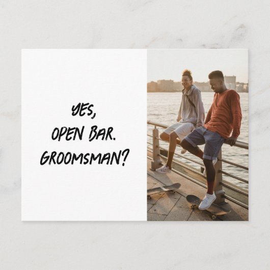 Grappig Be My Groomsman Brush Script Foto Briefkaart (Voorkant)