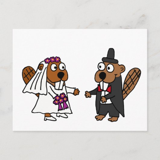 Grappig Beaver Bruid en bruidegom Bruiloft Briefkaart (Voorkant)