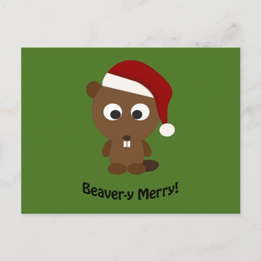 Grappig Beaver-y Merry! Santa Beaver Feestdagenkaart (Voorkant)