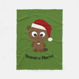 Grappig Beaver-y Merry! Santa Beaver Fleece Deken