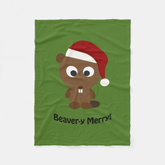 Grappig Beaver-y Merry! Santa Beaver Fleece Deken (Voorkant)