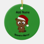 Grappig Beaver-y Merry! Santa Beaver Keramisch Ornament (Voorkant)