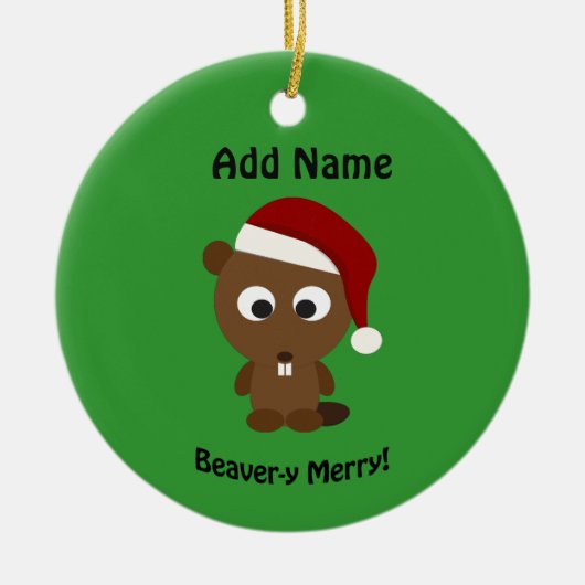 Grappig Beaver-y Merry! Santa Beaver Keramisch Ornament (Voorkant)