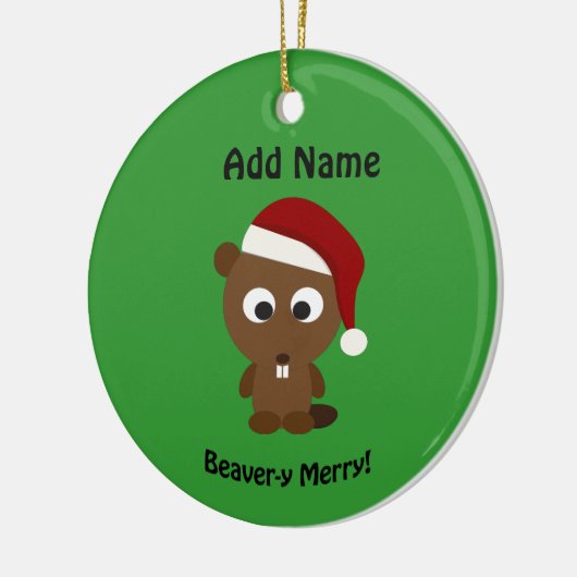 Grappig Beaver-y Merry! Santa Beaver Keramisch Ornament (Links)