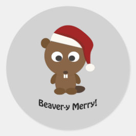Grappig Beaver-y Merry! Santa Beaver Ronde Sticker