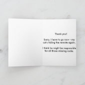 grappig Bedankt kaart kat verbergt afstandsbedieni (Binnen)