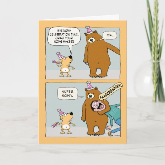 Grappig Beer dat een Noisemaker Birthday vindt Kaart (Voorkant)