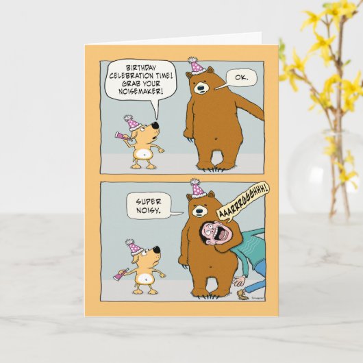 Grappig Beer dat een Noisemaker Birthday vindt Kaart (Gele Bloem)