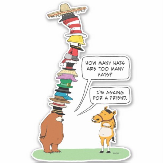 Grappig Beer dat veel Petten draagt Sticker (Voorkant)