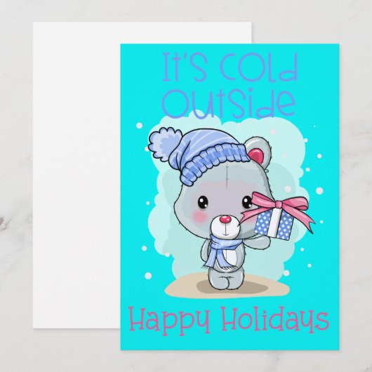 Grappig Beer Het is koud buiten Prettige feestdage Feestdagenkaart (Voorkant / Achterkant)