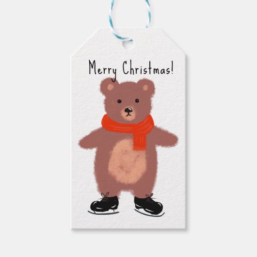 Grappig beer op winterse schaatsen cadeaulabel (Voorkant)