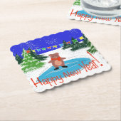 Grappig beer op winterse schaatsen kartonnen onderzetters (Gebogen)