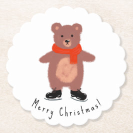 Grappig beer op winterse schaatsen kartonnen onderzetters