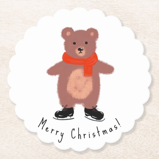 Grappig beer op winterse schaatsen kartonnen onderzetters (Voorkant)