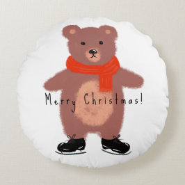 Grappig beer op winterse schaatsen rond kussen