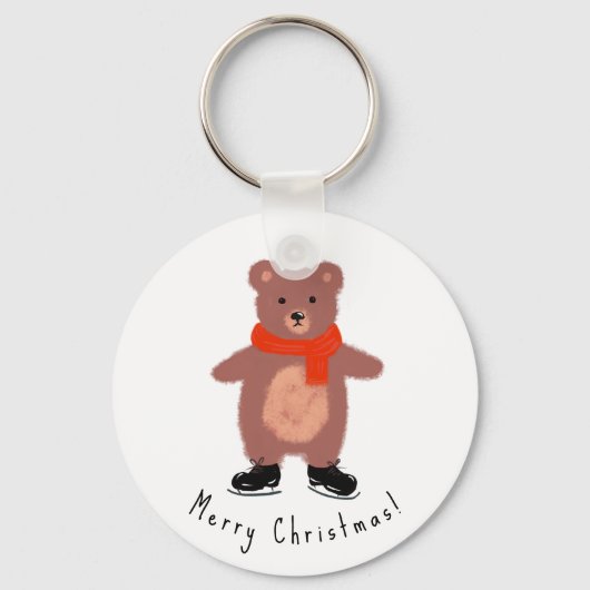 Grappig beer op winterse schaatsen sleutelhanger (Voorkant)