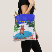 Grappig beer op winterse schaatsen tote bag (Dichtbij)
