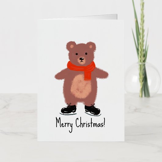 Grappig beer schaatsen folie wenskaart (Voorkant)