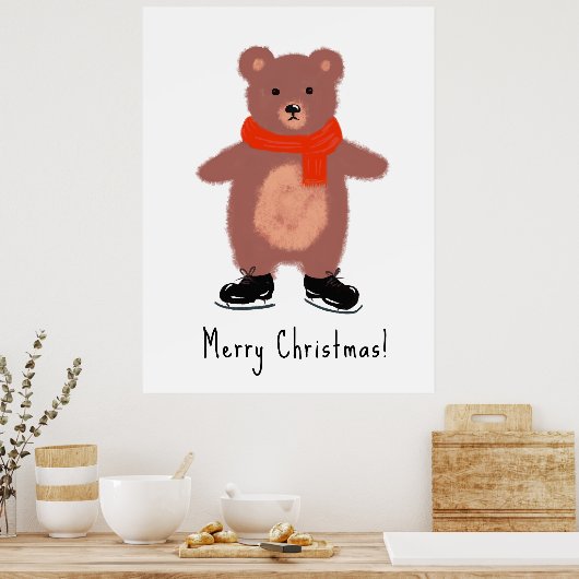 Grappig beer schaatsen poster (Keuken)