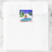 Grappig beer schaatsen vierkante sticker (Tas)