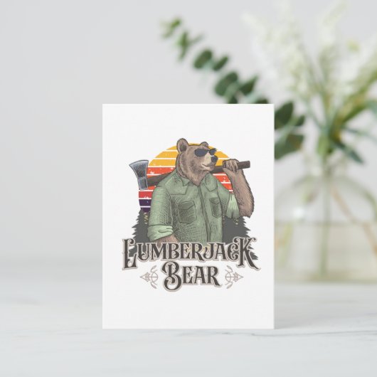 Grappig beer verkleed als houthakker briefkaart (Staand voorkant)