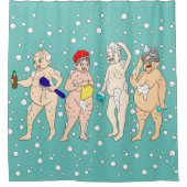 Grappig bejaarde mensen in bubbels douchegordijn (Voorkant)