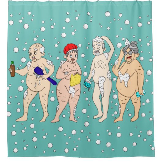 Grappig bejaarde mensen in bubbels douchegordijn (Voorkant)