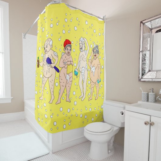 Grappig bejaarde mensen in bubbels douchegordijn (In situ)