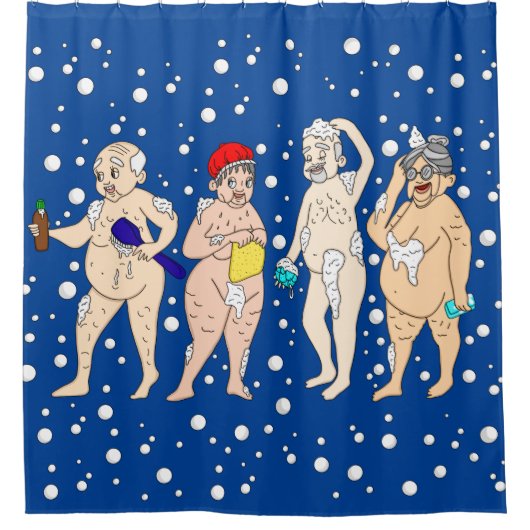 Grappig bejaarde mensen in bubbels douchegordijn (Voorkant)