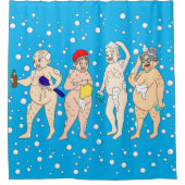 Grappig bejaarde mensen in bubbels douchegordijn (Voorkant)