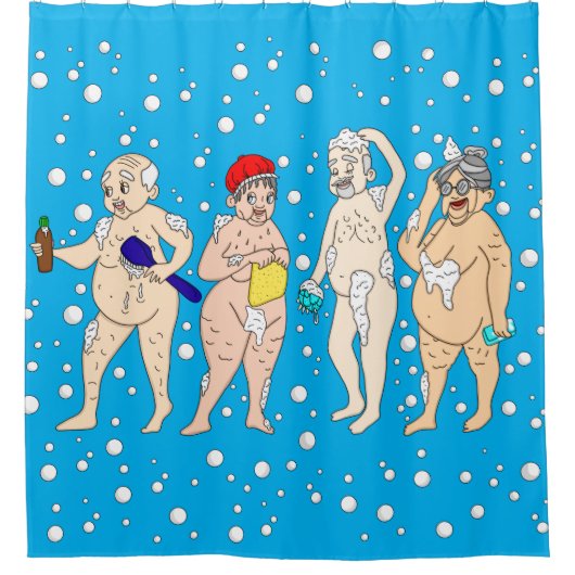 Grappig bejaarde mensen in bubbels douchegordijn (Voorkant)