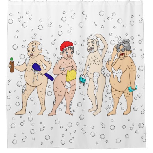 Grappig bejaarde mensen in bubbels douchegordijn (Voorkant)