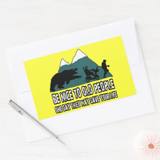 Grappig bejaarden rechthoekige sticker (Envelop)