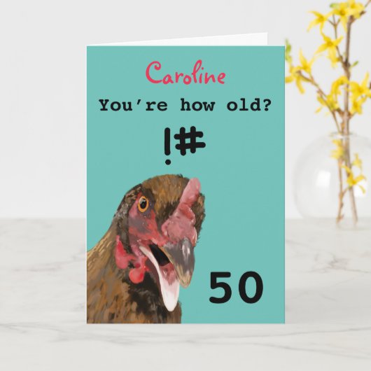 Grappig beledigend grap kip 50ste verjaardagskaart kaart (Gele Bloem)