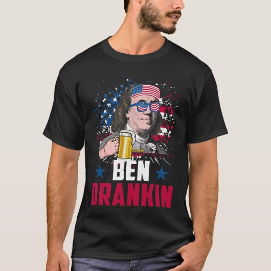 Grappig Ben Drankin 4 juli Amerikaanse vlag Mannen T-shirt (Voorkant)