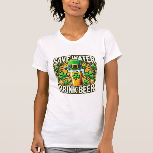 Grappig Bespaar Water Drink Bier Iers T-shirt (Voorkant)