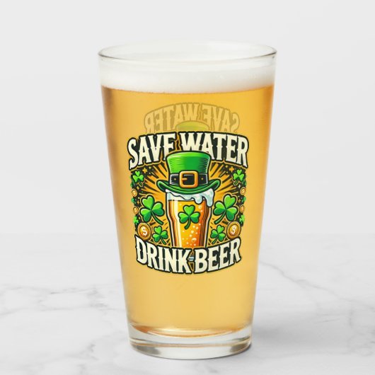 Grappig Bespaar Water Drink Bier St. Patrick's Day Glas (Voorkant gevuld)