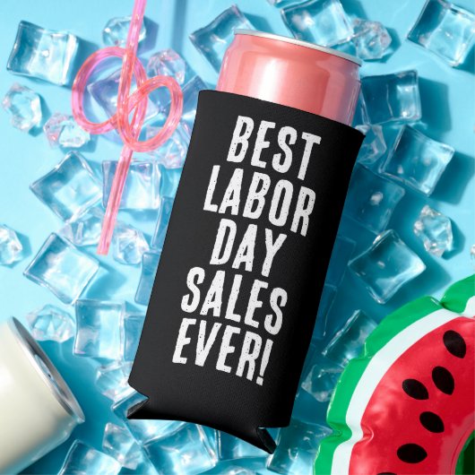 Grappig "Beste Labour Day Sales Ooit." Zwart & Wit Seltzer Blikjeskoeler (Insitu Zomer)