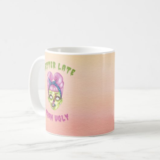 Grappig Beter Laat dan Lelijke Zombie Koffiemok (Voorkant links)