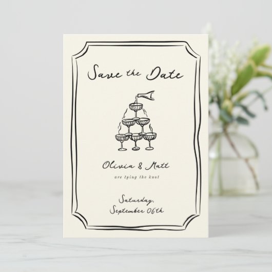Grappig Bewaar de datum Champagne Tower Kaart (Staand voorkant)