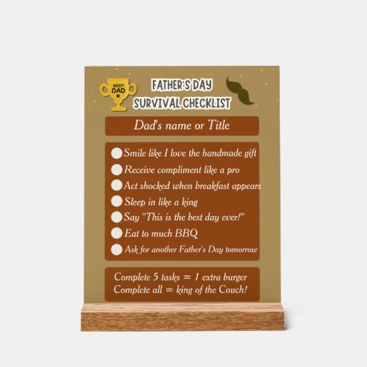Grappig & Bewerkbaar cadeau voor Vaderdag Acryl Bord (Voorkant)