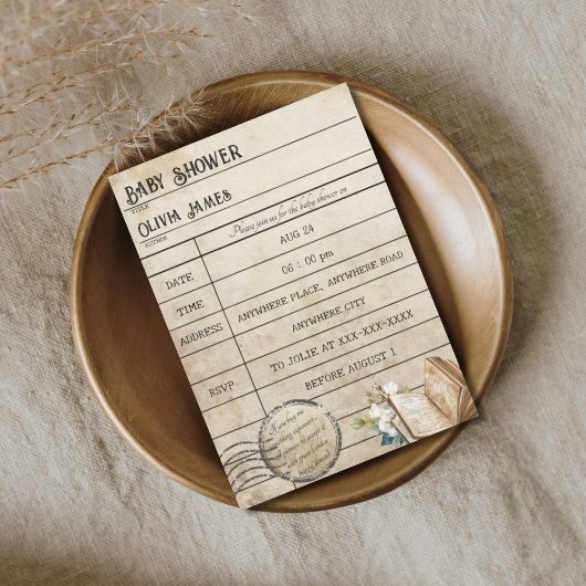 Grappig  bibliotheekkaartenboek baby shower kaart