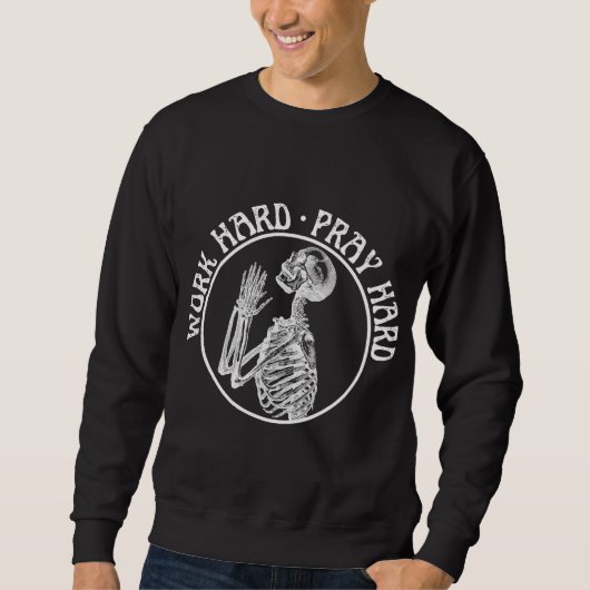 GRAPPIG BIDDEND SKELET WERK HARD BID HARD WIT TRUI (Voorkant)