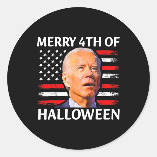 Grappig Biden verward Merry 4th van Halloween Meme Ronde Sticker (Voorkant)