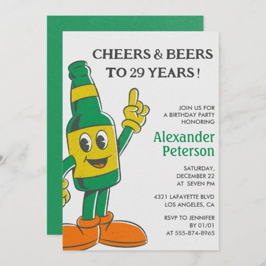 Grappig Bier 29ste verjaardagsuitnodigingen  Manne Kaart (Voorkant / Achterkant)