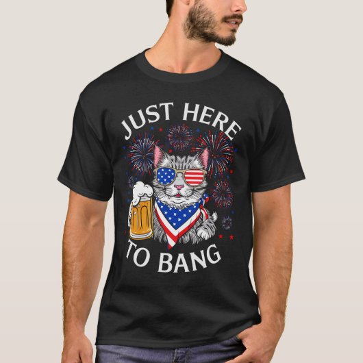 Grappig bier 4 juli kat liefhebber gewoon hier om t-shirt (Voorkant)