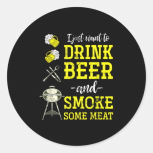 Grappig Bier Drink Vlees BBQ Chef Mannen Gift Gril Ronde Sticker