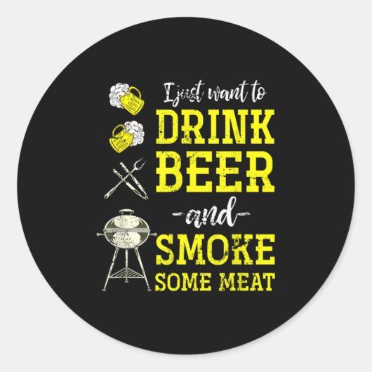 Grappig Bier Drink Vlees BBQ Chef Mannen Gift Gril Ronde Sticker (Voorkant)